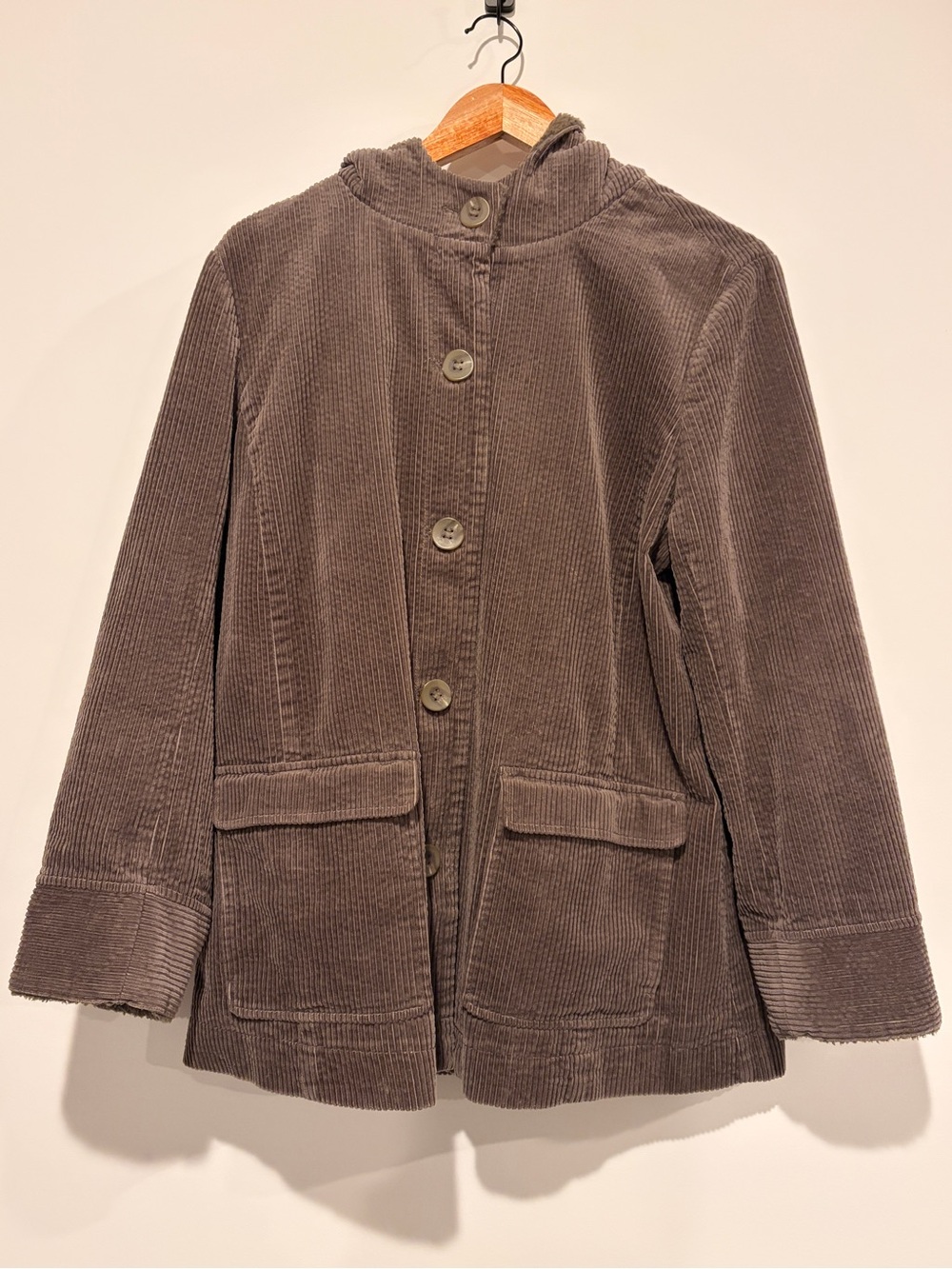 J. Jill Size L Petite Brown Heritage Tumbled Cord Hooded Corduroy Barn Coat Jack